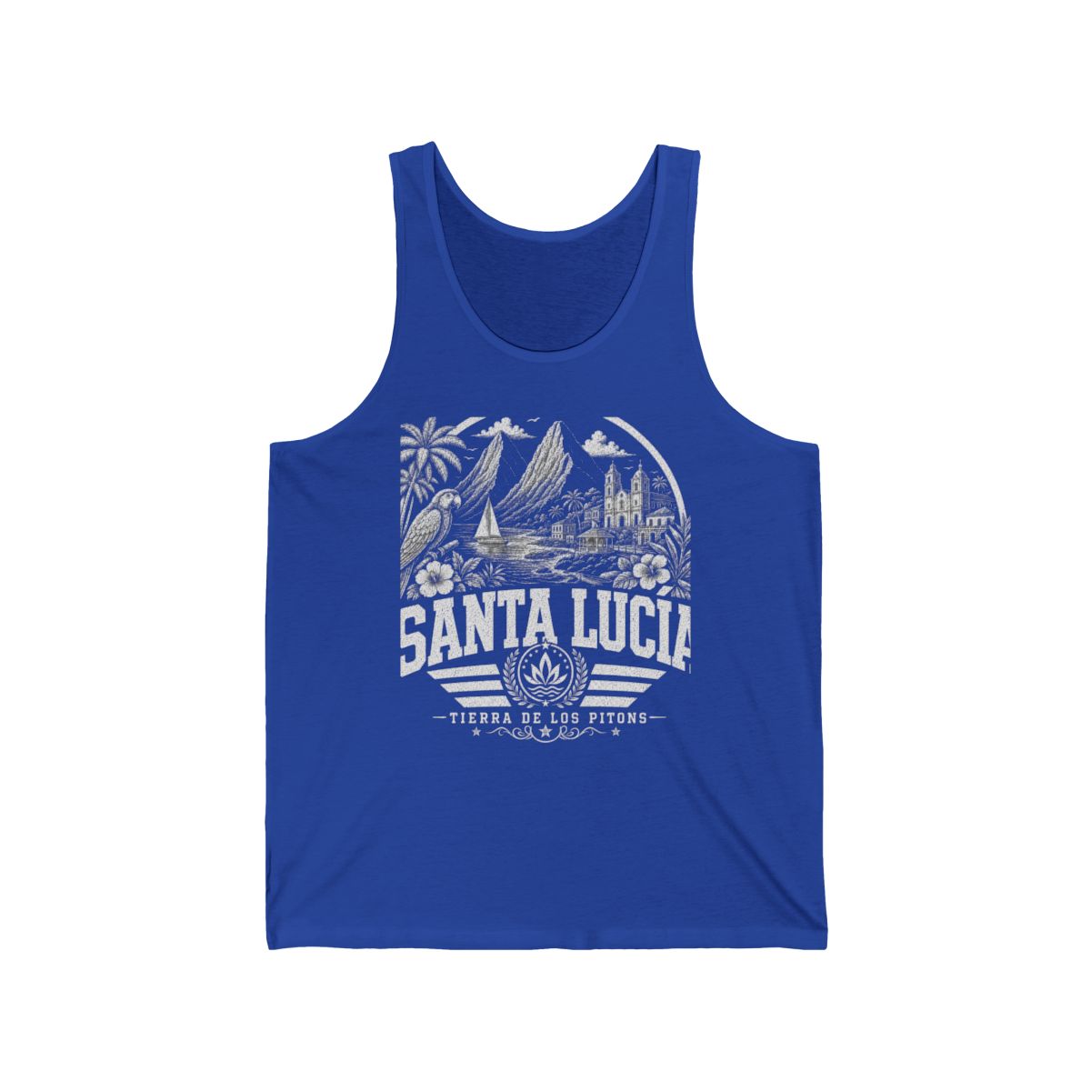 Santa Lucía vintage landmarks men's tank top — iconic landmark design | Nameshi Destinations (view 13)