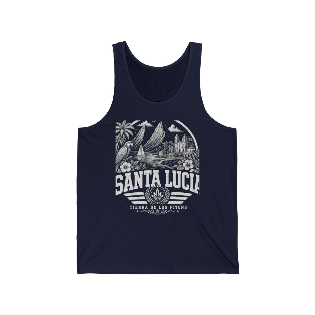Santa Lucía vintage landmarks men's tank top — iconic landmark design | Nameshi Destinations (view 15)