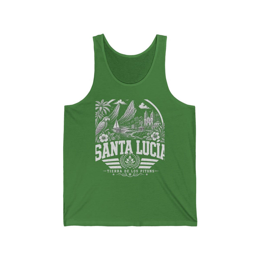 Santa Lucía vintage landmarks men's tank top — iconic landmark design | Nameshi Destinations (view 9)