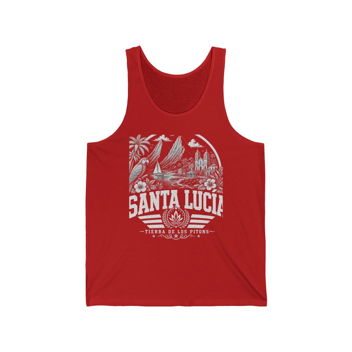 Santa Lucía vintage landmarks men's tank top — iconic landmark design | Nameshi Destinations (view 11)
