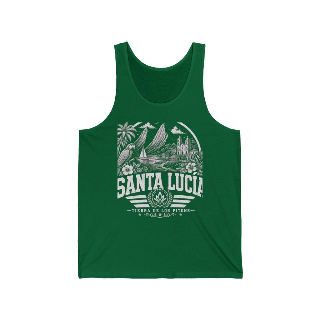 Santa Lucía vintage landmarks men's tank top — iconic landmark design | Nameshi Destinations (view 7)