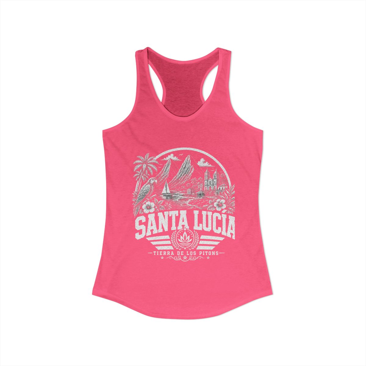Santa Lucía vintage landmarks tank top — iconic landmark design | Nameshi Destinations (view 3)
