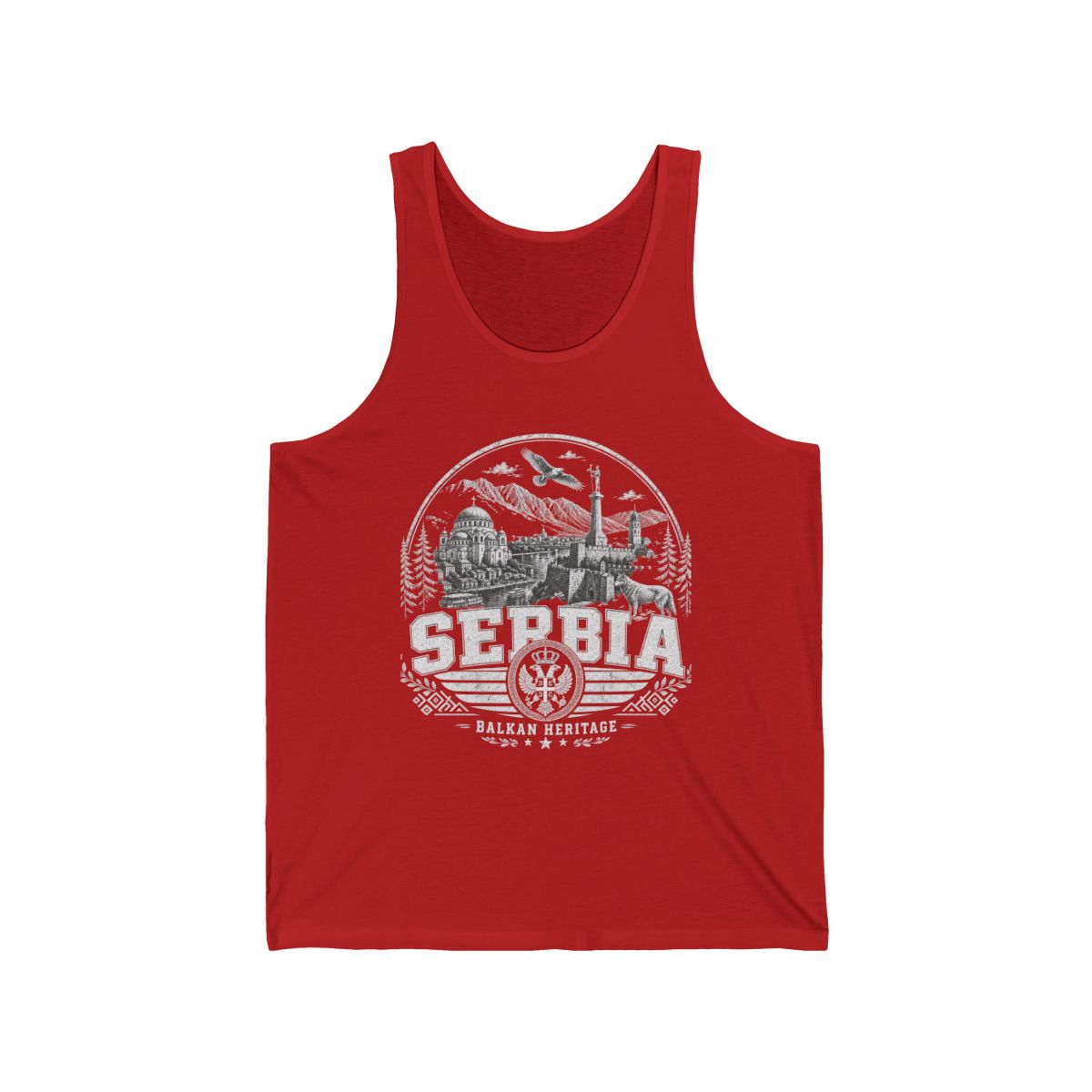 Serbia vintage landmarks men's tank top — iconic landmark design | Nameshi Destinations (view 11)