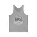 Serbia vintage landmarks men's tank top — iconic landmark design | Nameshi Destinations (view 1)