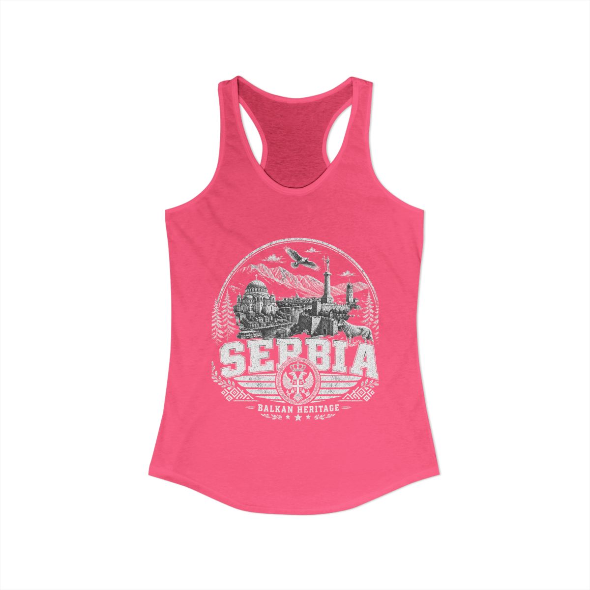 Serbia vintage landmarks tank top — iconic landmark design | Nameshi Destinations (view 3)