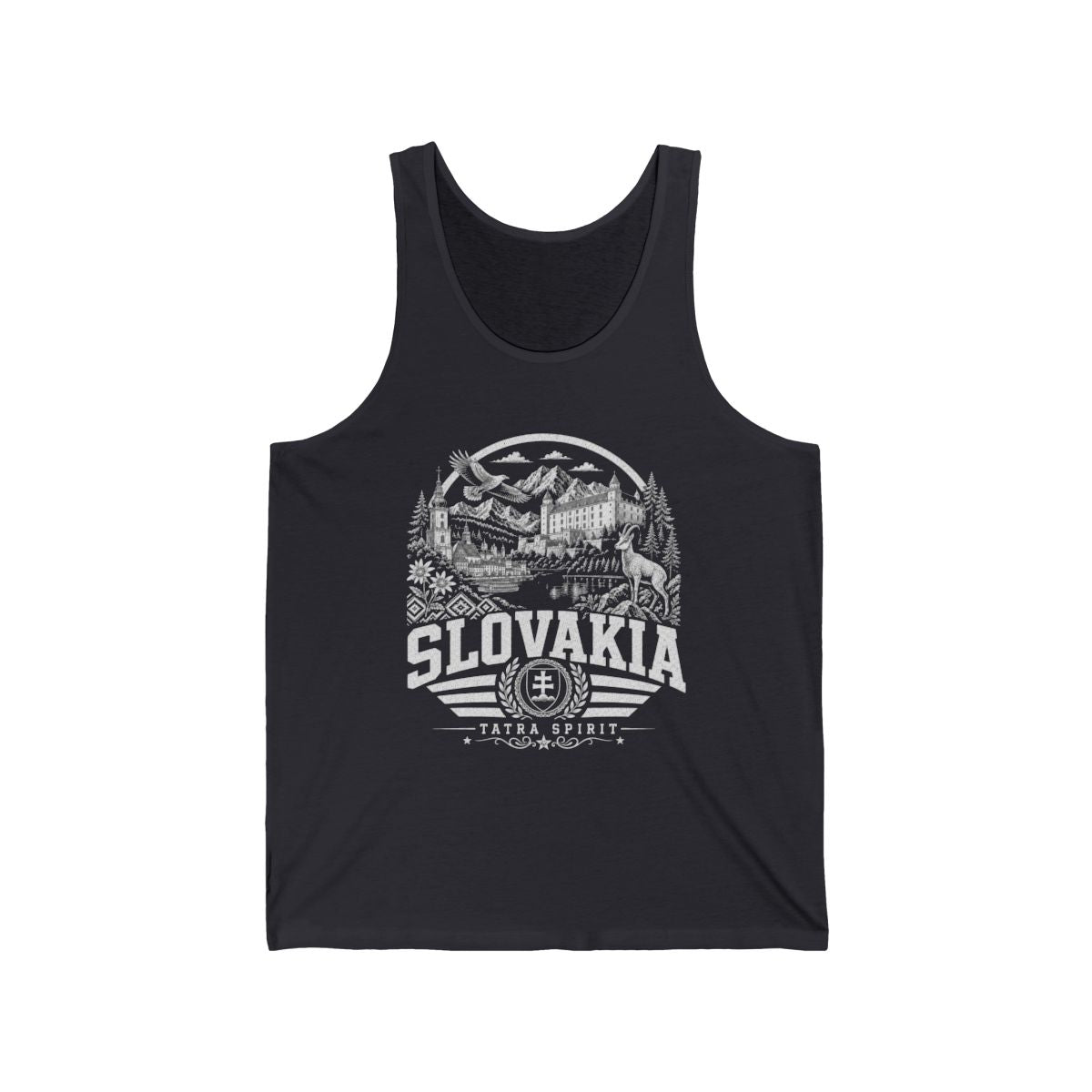 Slovakia vintage landmarks men's tank top — iconic landmark design | Nameshi Destinations (view 5)