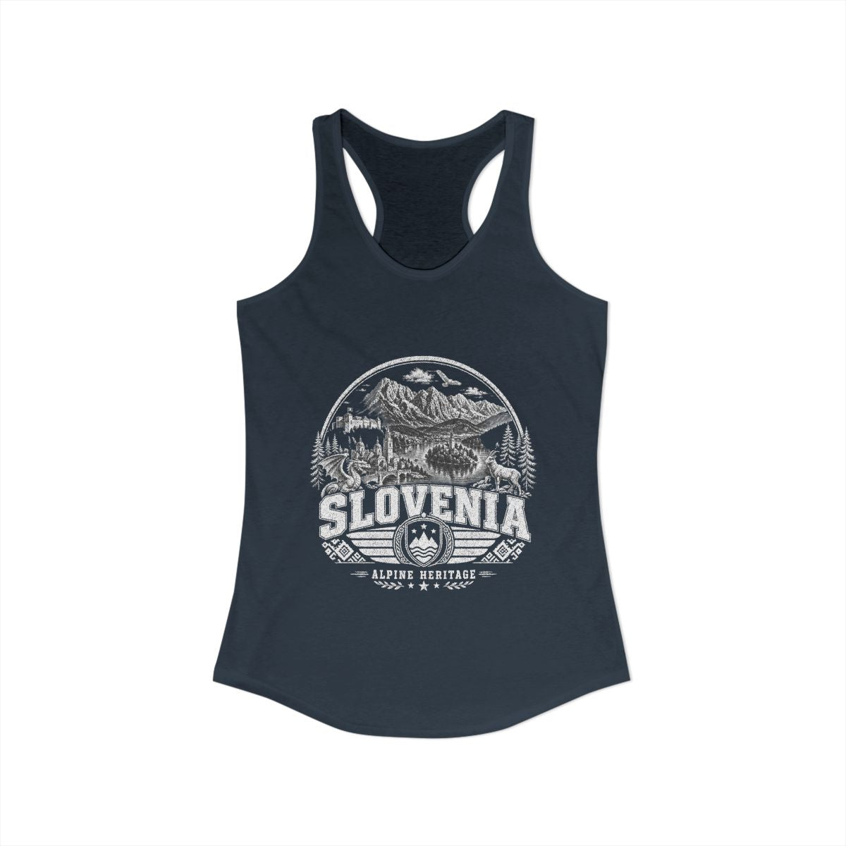 Slovenia vintage landmarks tank top — iconic landmark design | Nameshi Destinations (view 5)