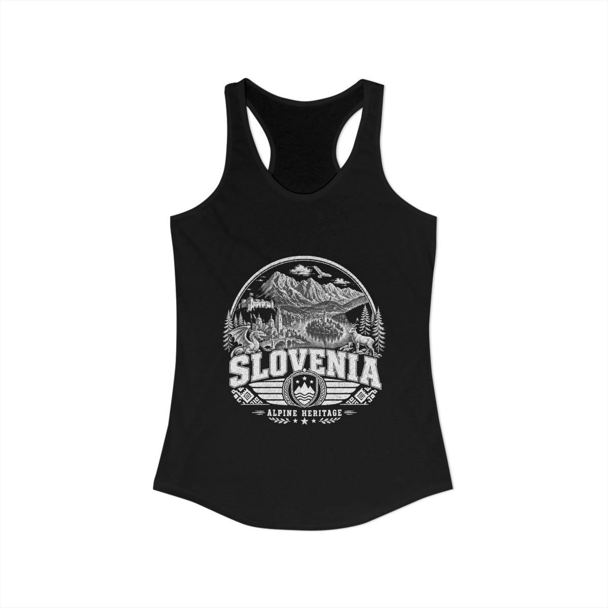 Slovenia vintage landmarks tank top — iconic landmark design | Nameshi Destinations (view 1)