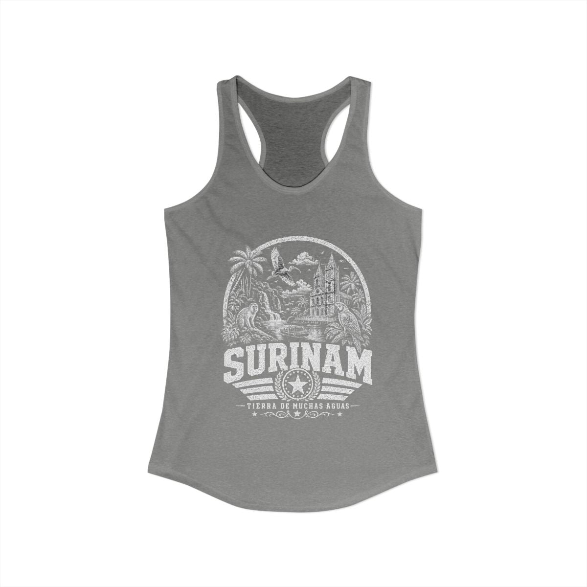 Surinam vintage landmarks tank top — iconic landmark design | Nameshi Destinations (view 3)