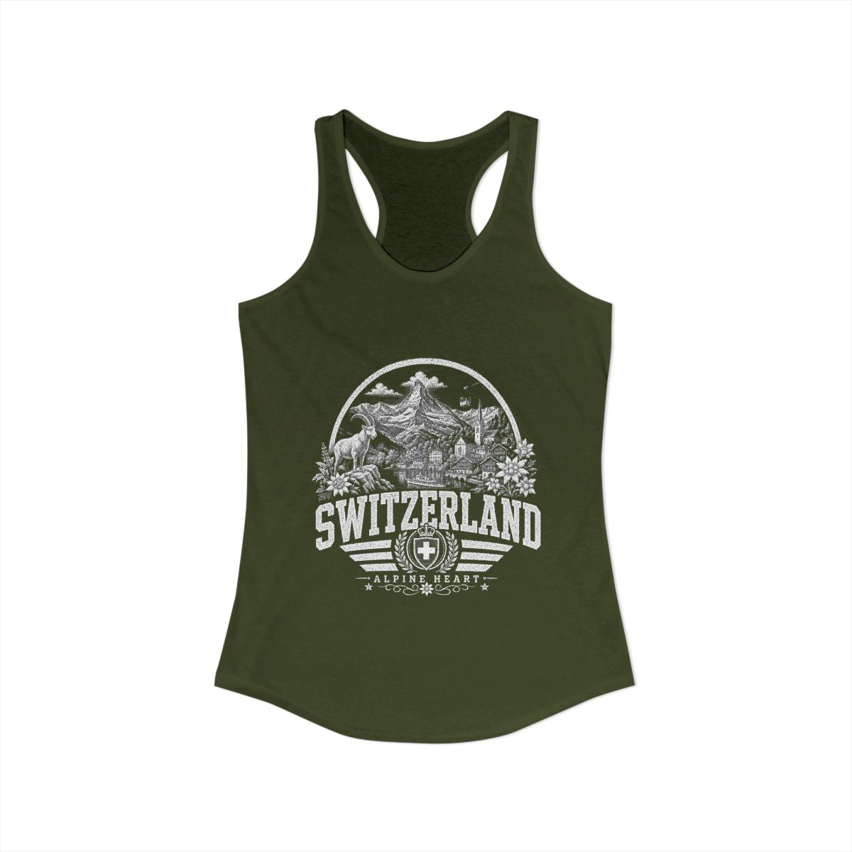 Switzerland Women's Tank Top — Solid Military Green (front)
