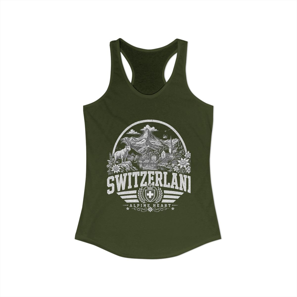 Switzerland Women's Tank Top — Solid Military Green (front)