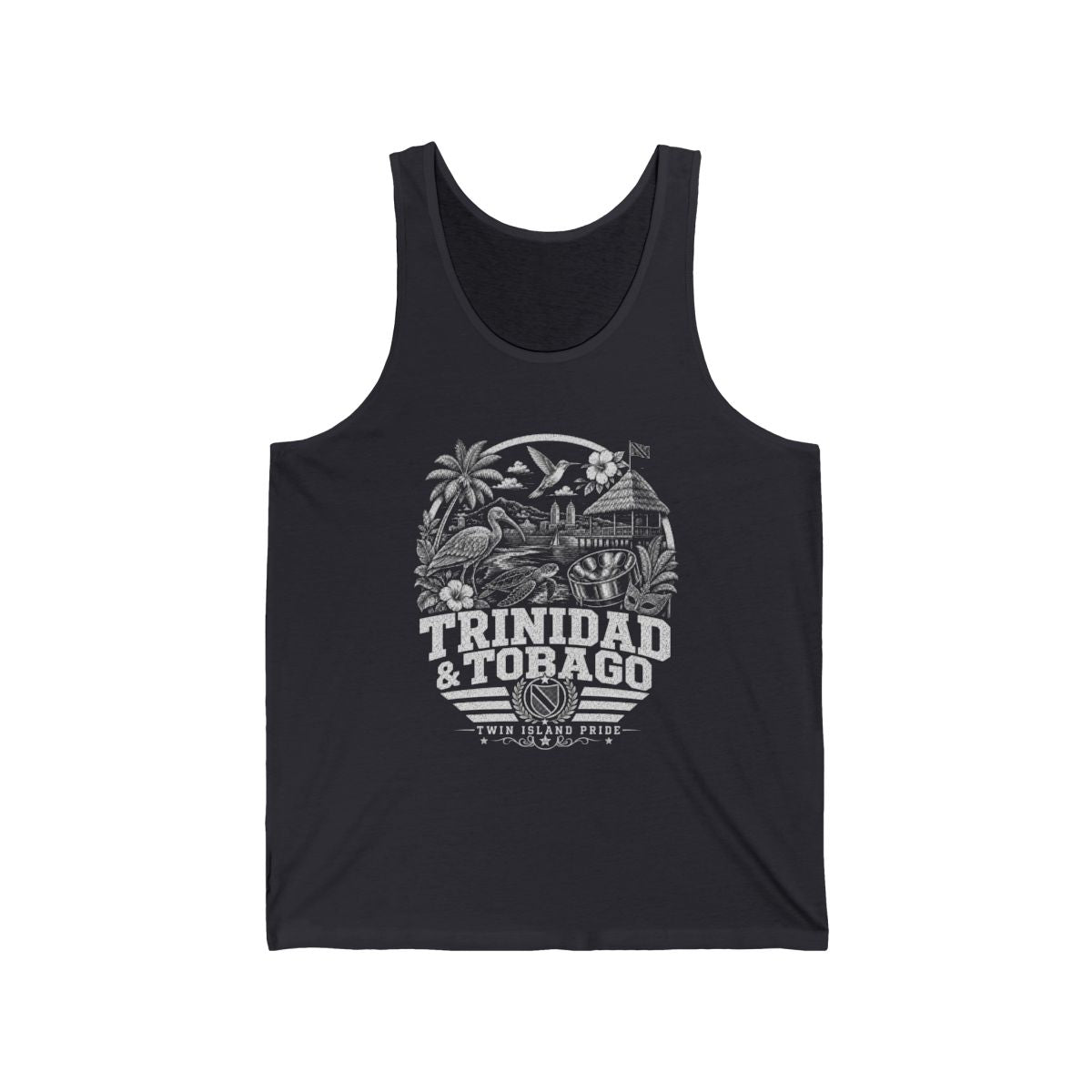 Trinidad y Tobago vintage landmarks men's tee — iconic landmark design | Nameshi Destinations (view 2)
