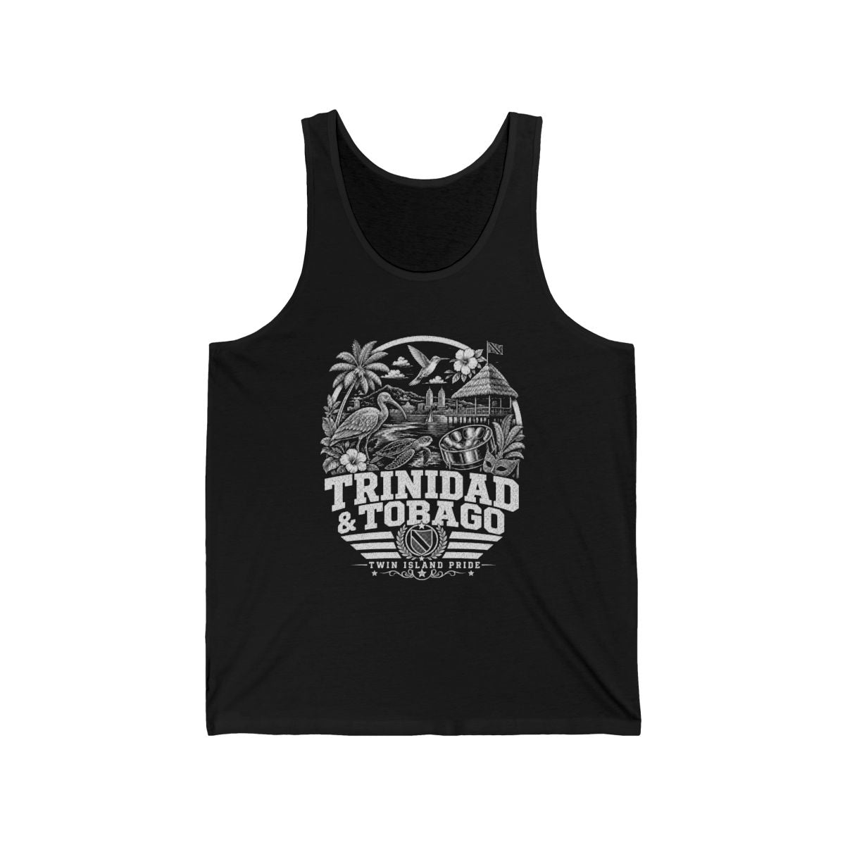 Trinidad y Tobago vintage landmarks men's tee — iconic landmark design | Nameshi Destinations (view 1)