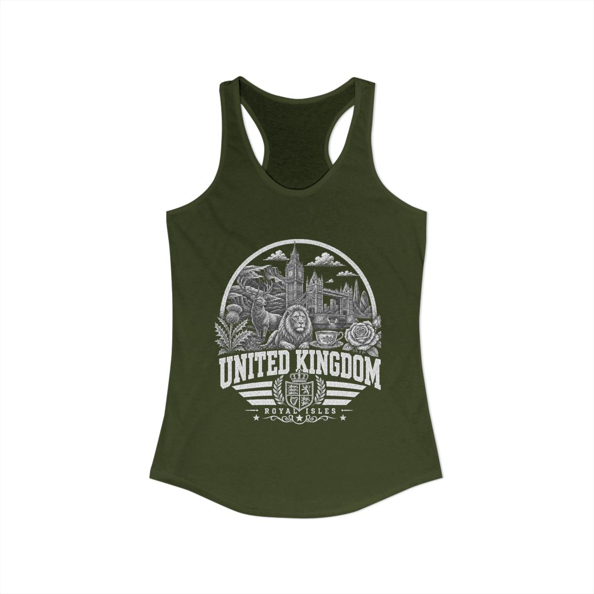 United Kingdom Women's Tank Top — Solid Military Green (front)
