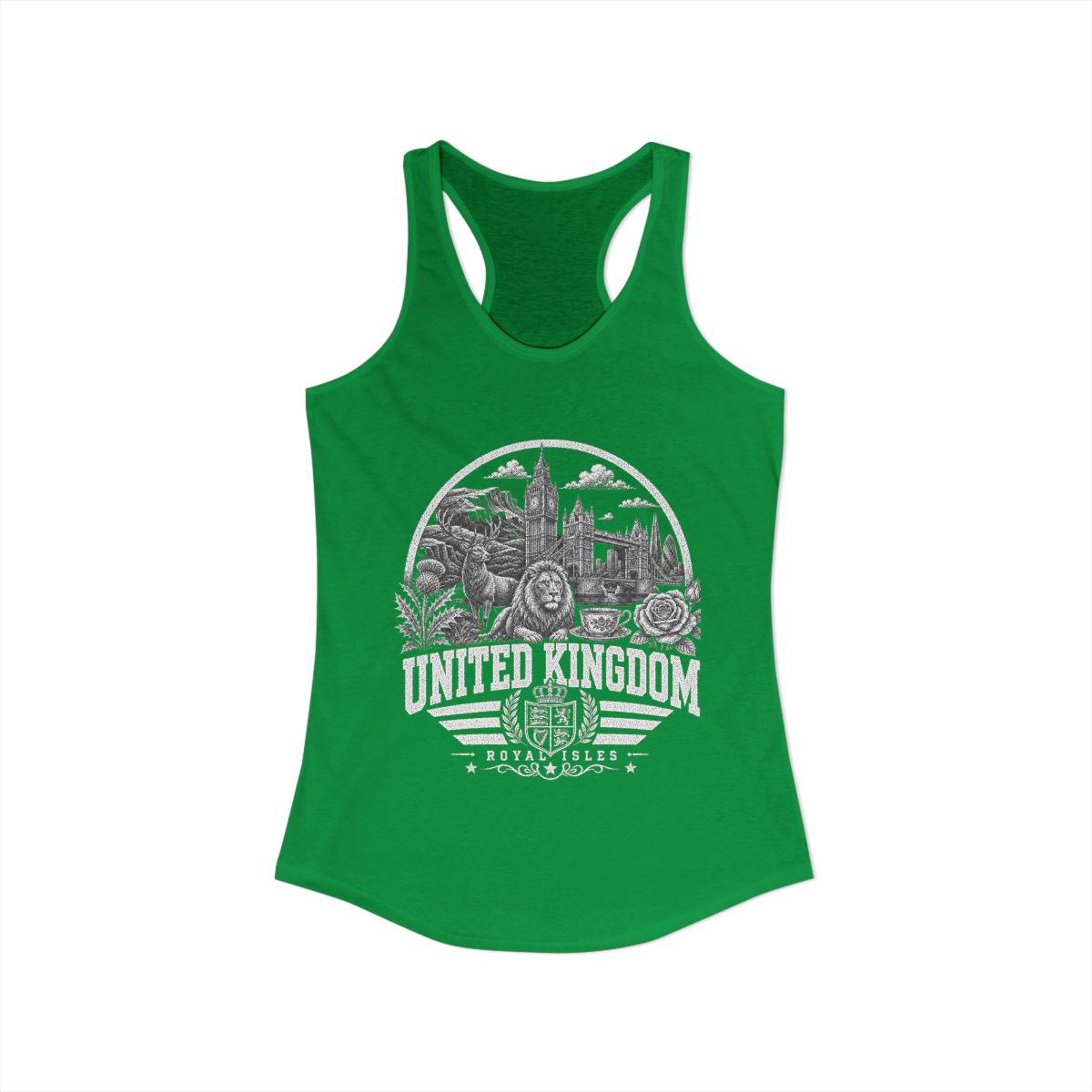 United Kingdom Women's Tank Top — Solid Kelly Green (front)