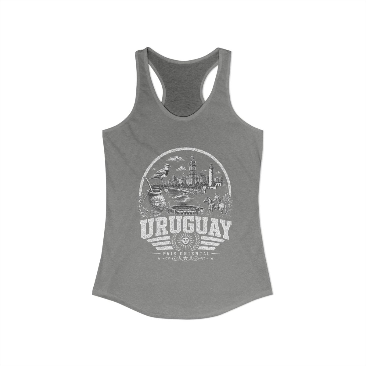 Uruguay vintage landmarks tank top — iconic landmark design | Nameshi Destinations (view 3)