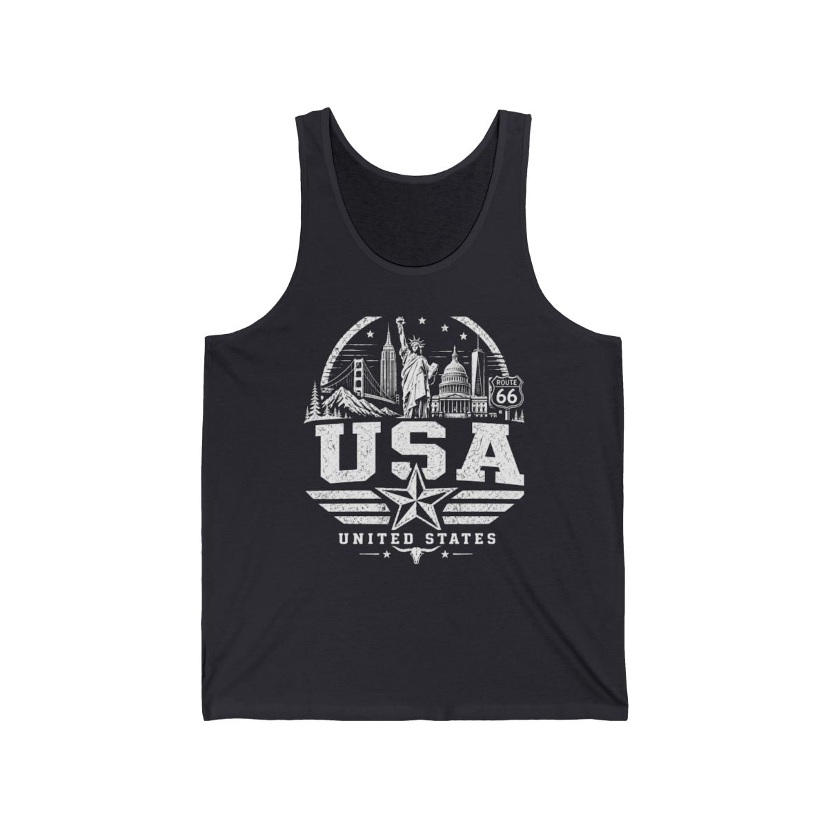 USA Vintage Landmarks Men's Tank Top — Dark Grey (front)