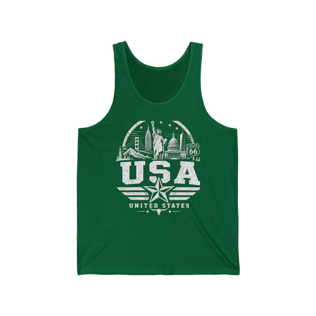USA Vintage Landmarks Men's Tank Top — Kelly (front)