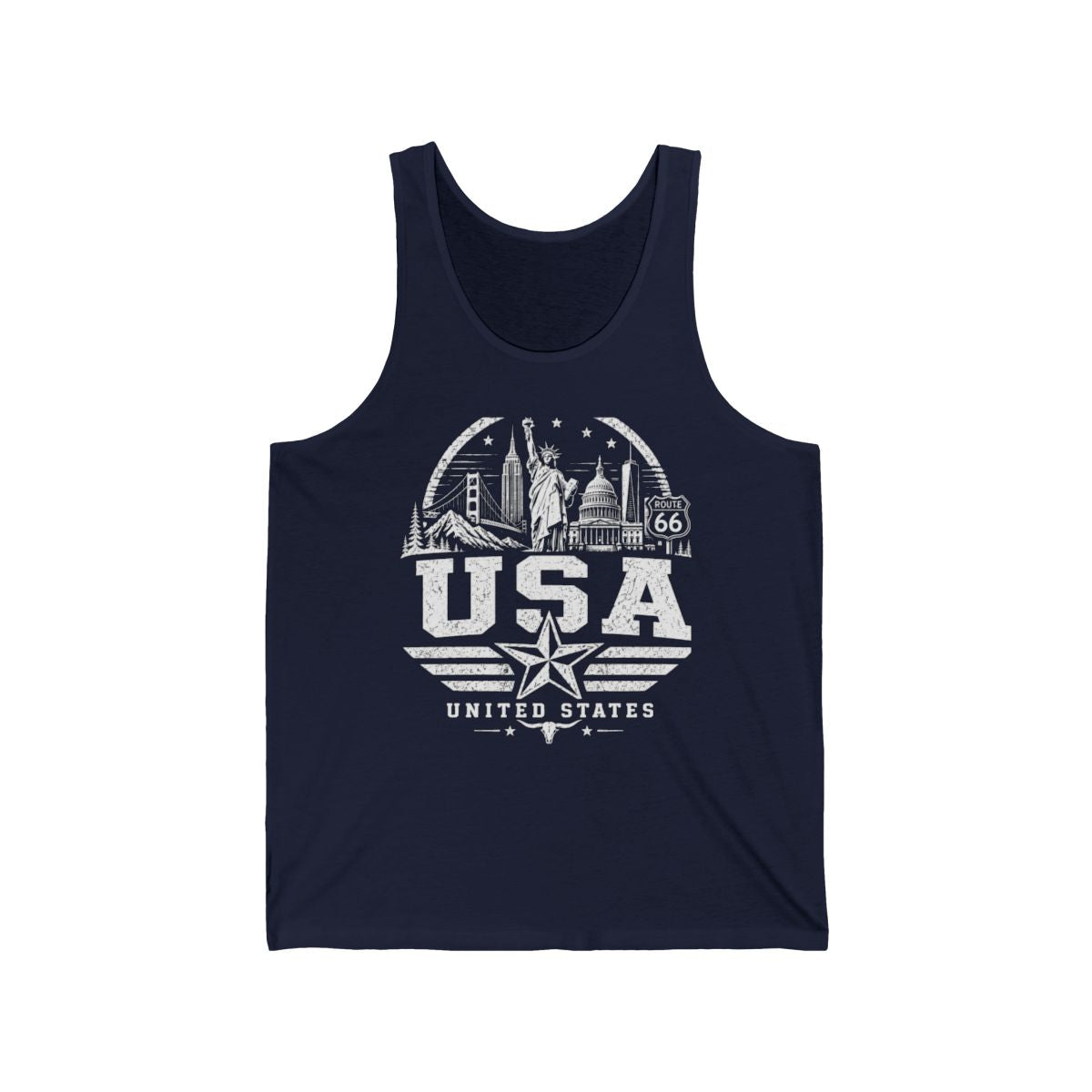 USA Vintage Landmarks Men's Tank Top — Navy (front)