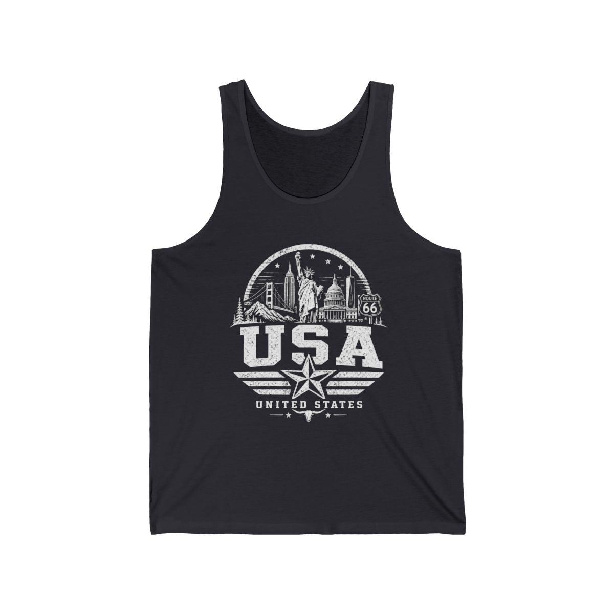 USA vintage landmarks men's tee — iconic landmark design | Nameshi Destinations (view 1)