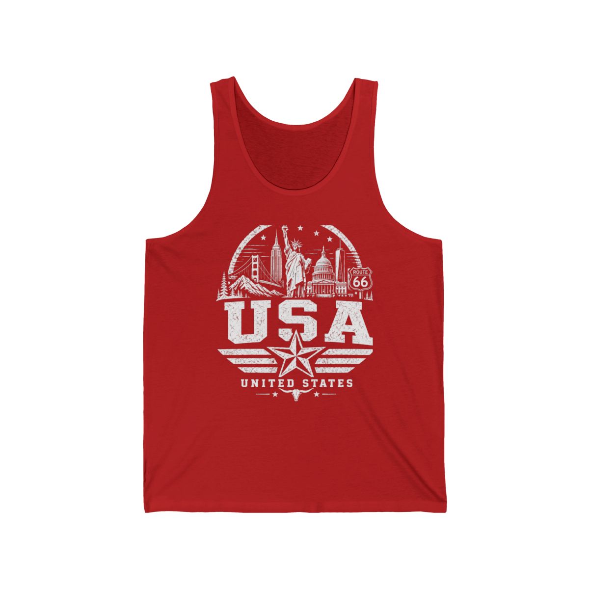 USA Vintage Landmarks Men's Tank Top — Red (front)
