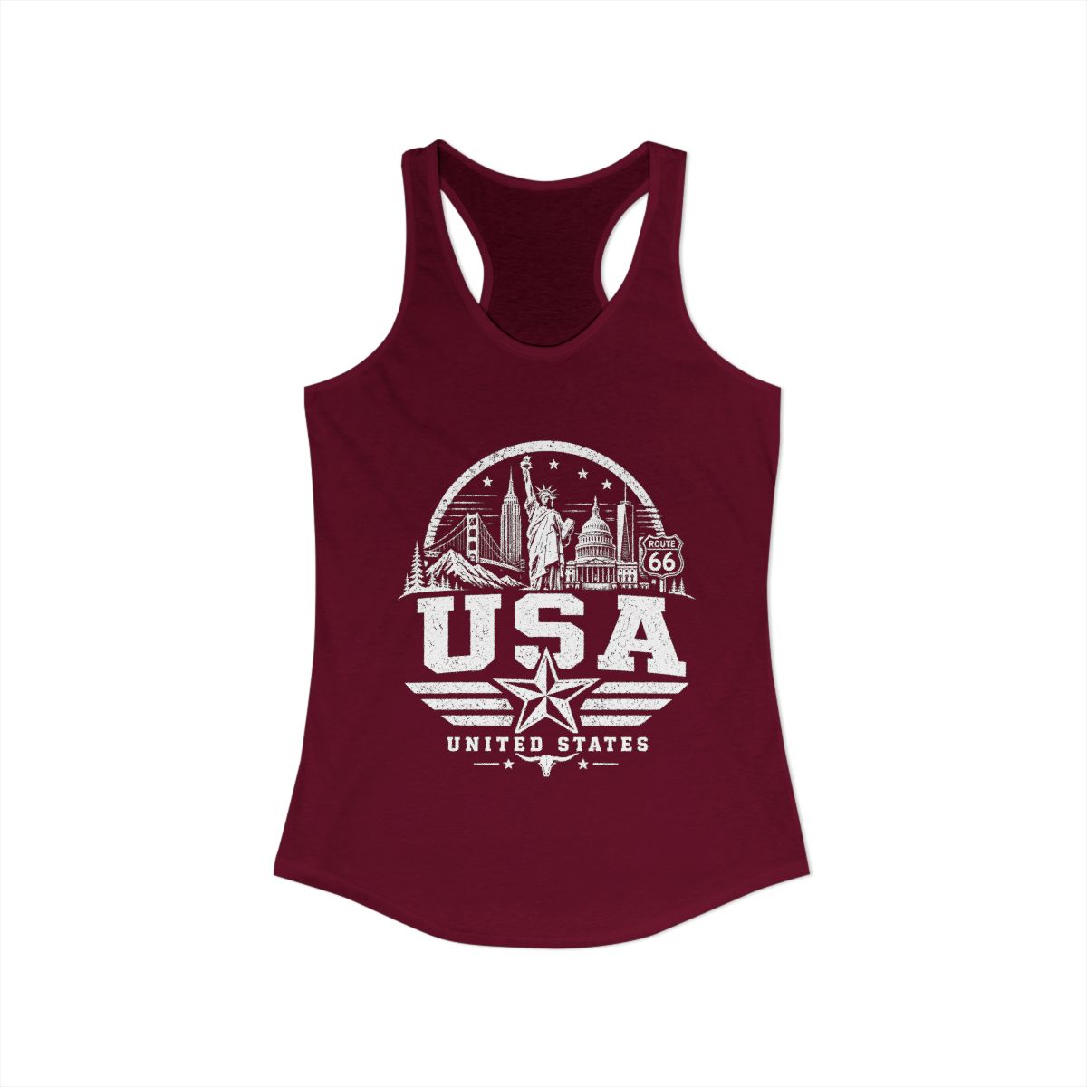 USA Vintage Landmarks Women's Tank Top — Solid Cardinal Red (front)