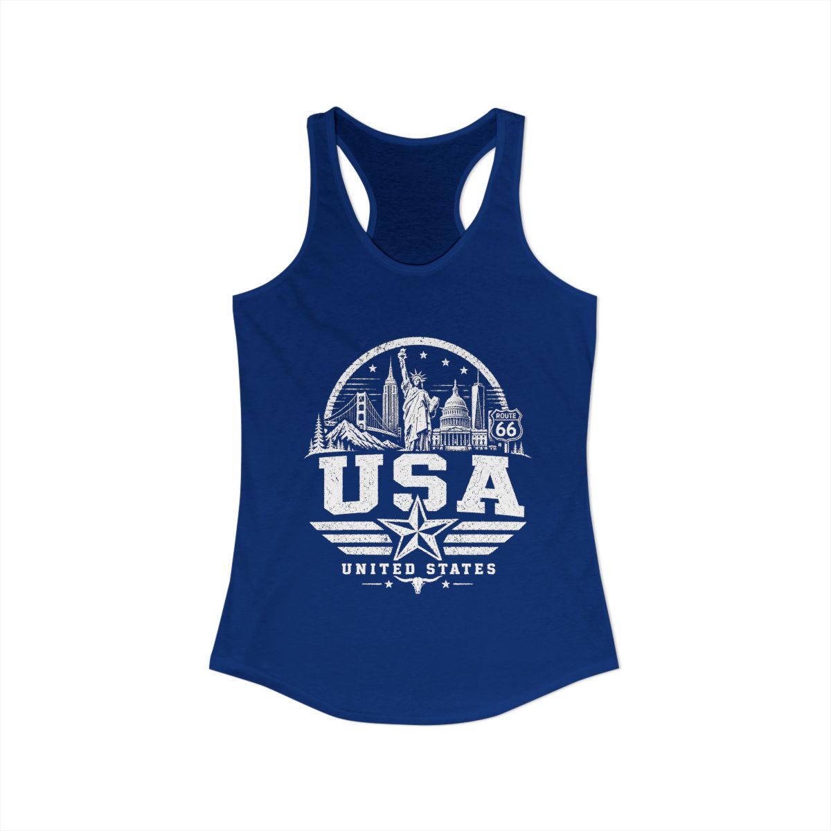 USA Vintage Landmarks Women's Tank Top — Solid Royal (front)