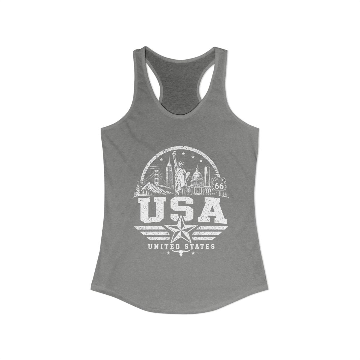 USA Vintage Landmarks Women's Tank Top — Heather Grey (front)