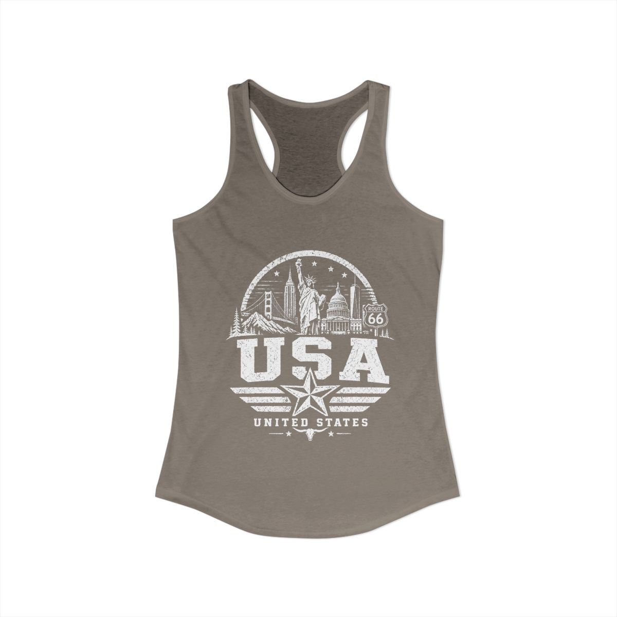 USA Vintage Landmarks Women's Tank Top — Solid Warm Gray (front)
