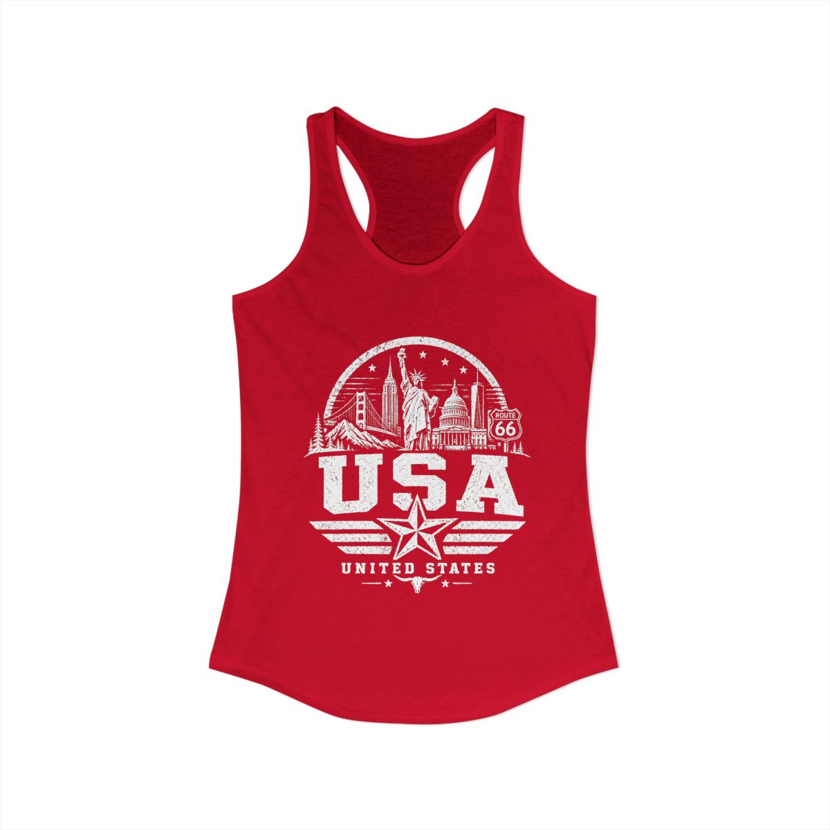 USA Vintage Landmarks Women's Tank Top — Solid Red (front)