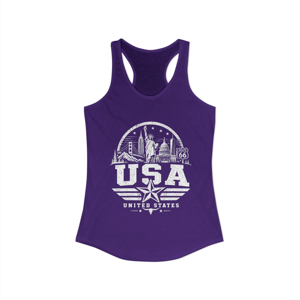 USA Vintage Landmarks Women's Tank Top — Solid Purple Rush (front)