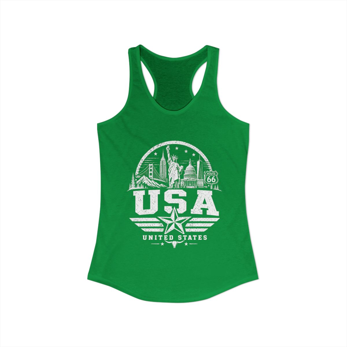 USA Vintage Landmarks Women's Tank Top — Solid Kelly Green (front)